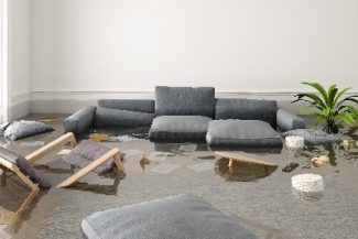 3d rendering. flood in brand new apartment.